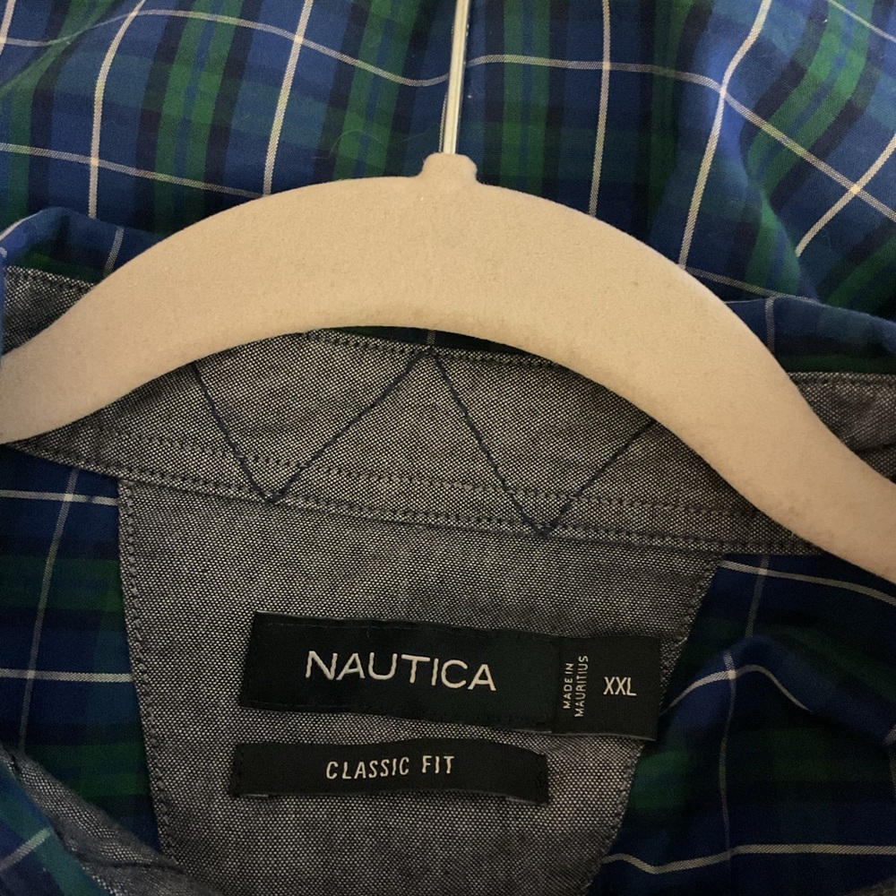 Nautica Men's Green and Blue Plaid Button Down Long Sleeve Shirt - Picture 4 of 4